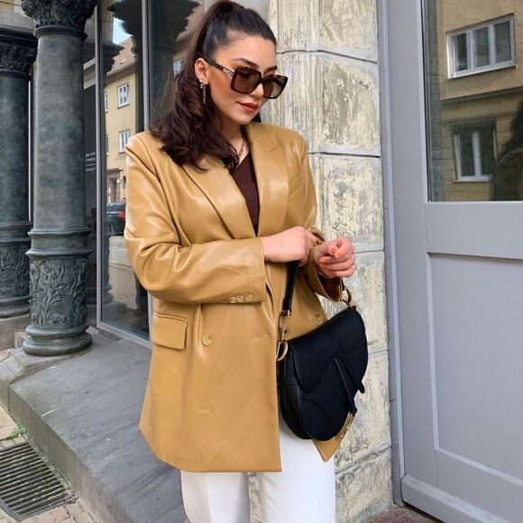 Mango Faux Leather Blazer New - Picture 1 of 9